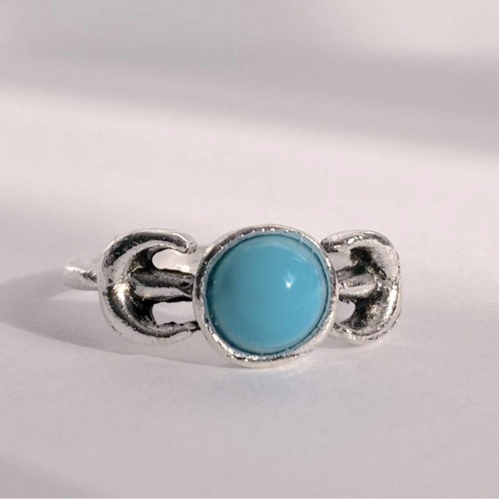 Silver and turquoise double moon boho celtic ring 6.5